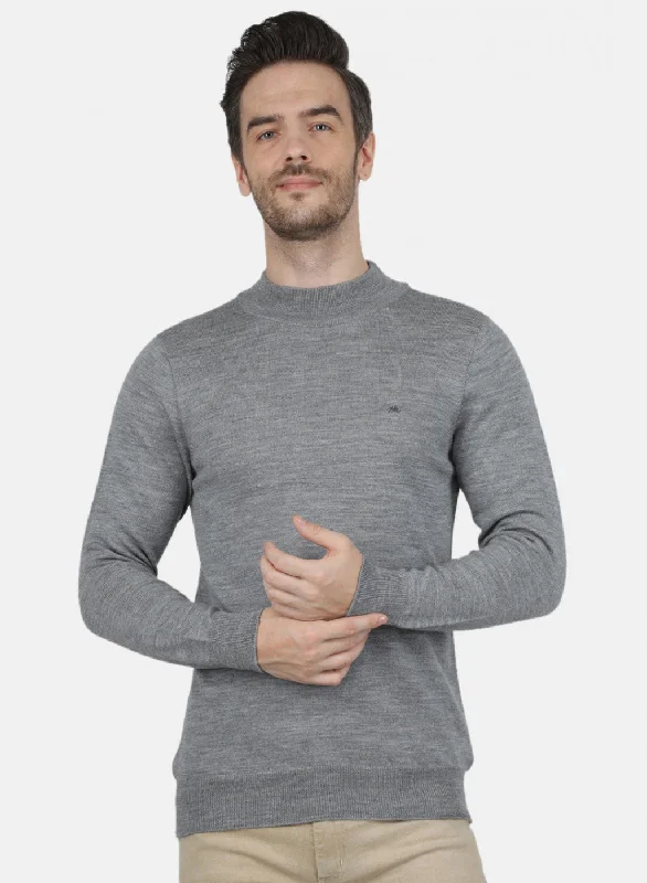 Men Grey Solid Pullover