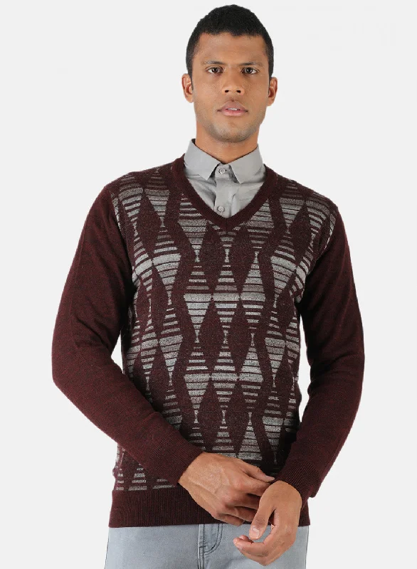 Men Maroon Solid Pullover