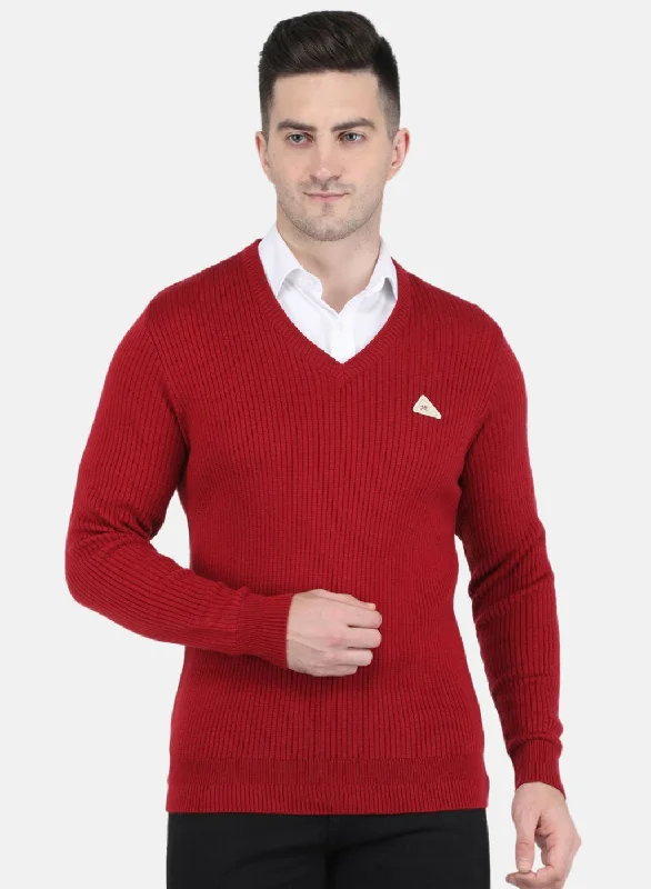 Men Maroon Solid Pullover