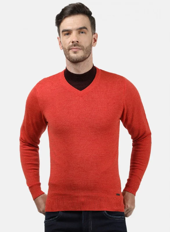 Men Orange Solid Pullover