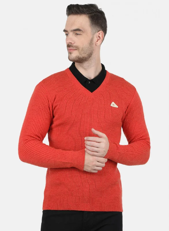 Men Orange Solid Pullover