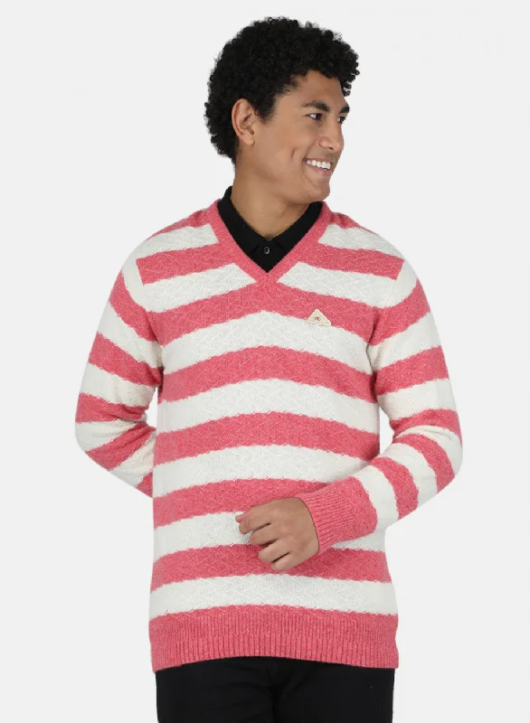 Men Pink Self Design Pullover