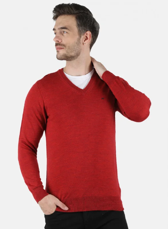 Men Red Solid Pullover