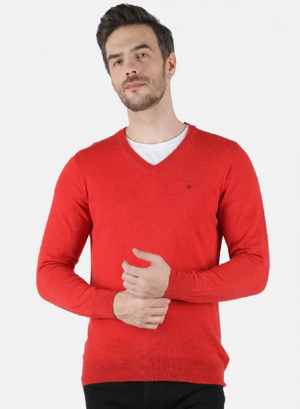 Men Red Solid Pullover