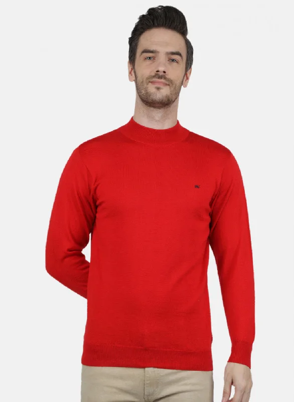 Men Red Solid Pullover