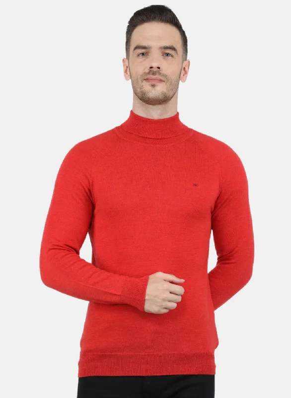 Men Red Solid Pullover