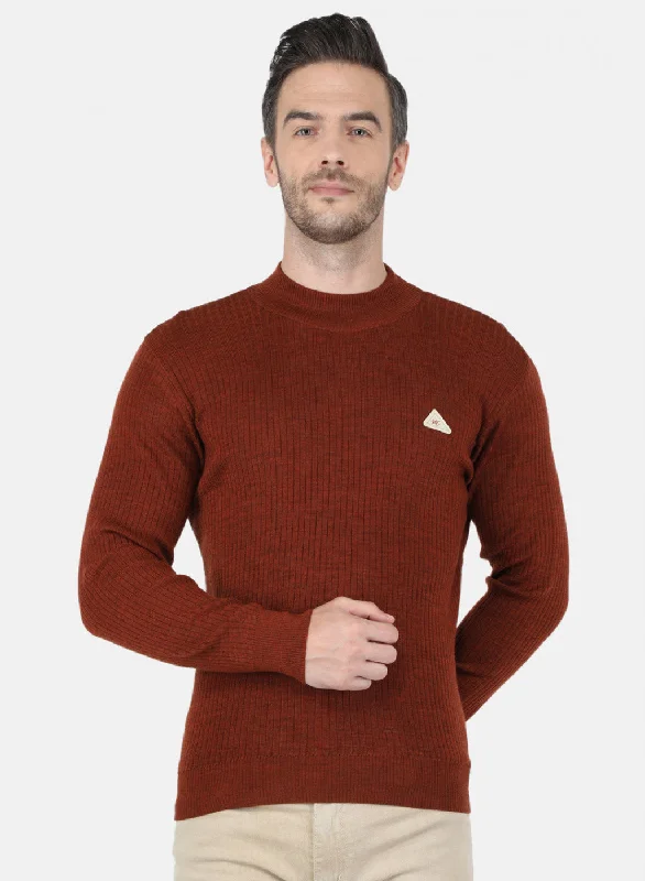 Men Rust Orange Solid Pullover