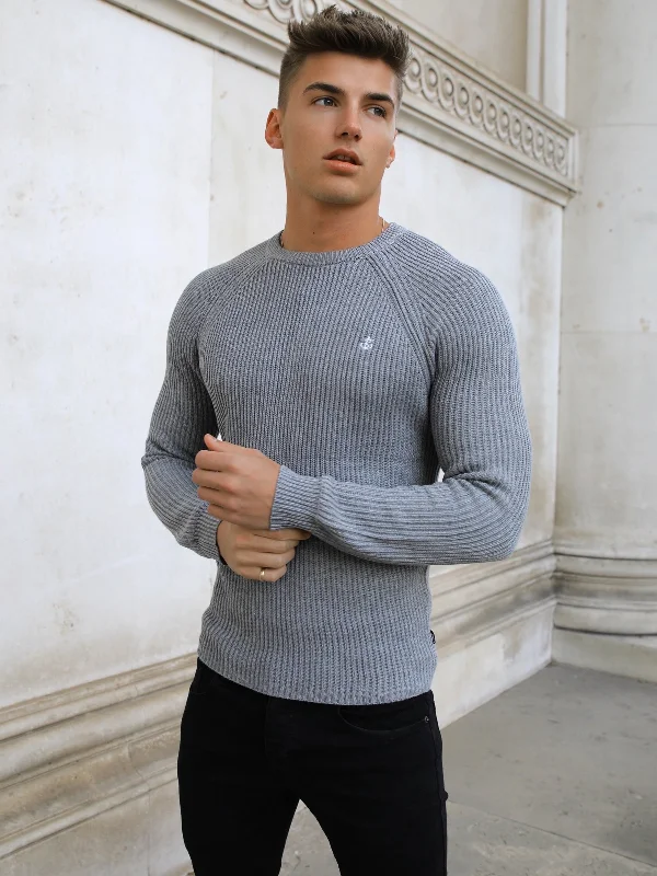 Men's Shearling - Lined Leather Sweater in Brown for a Rugged and Warm Winter EnsembleOxley Knit Sweater - Grey