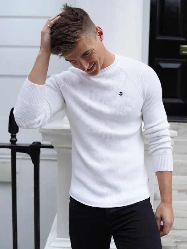 Men's Cable - Knit Turtleneck Merino Wool Sweater in Charcoal for a Winter Business LookOxley Knit Sweater - White