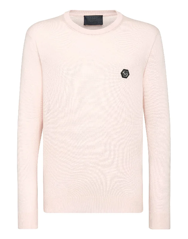 Men's Fuzzy Mohair - Blend Sweater in Light Pink for a Soft and Stylish LookPullover Round Neck LS Iconic Plein