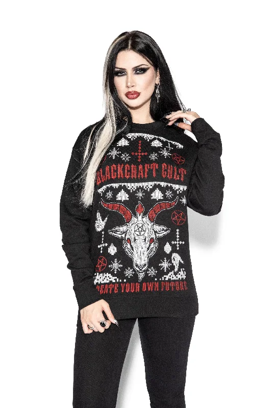 Men's Chunky Knit Fair Isle Patterned Wool Sweater in Multicolor for a Festive Holiday OutfitSatan's Little Helper - Crewneck