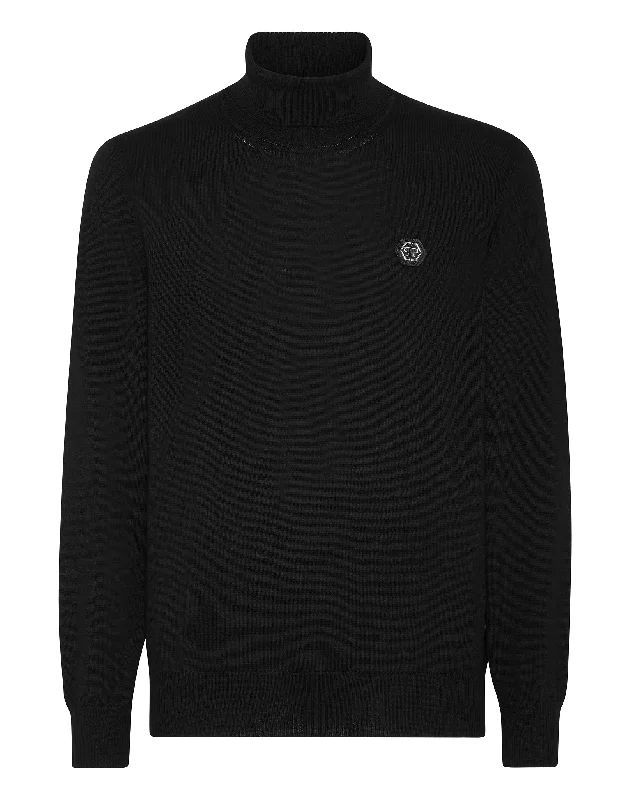 Regular Fit Men's Mock - Neck Sweater in Teal with a Side Slit for a Modern Office AttireTurtleneck LS