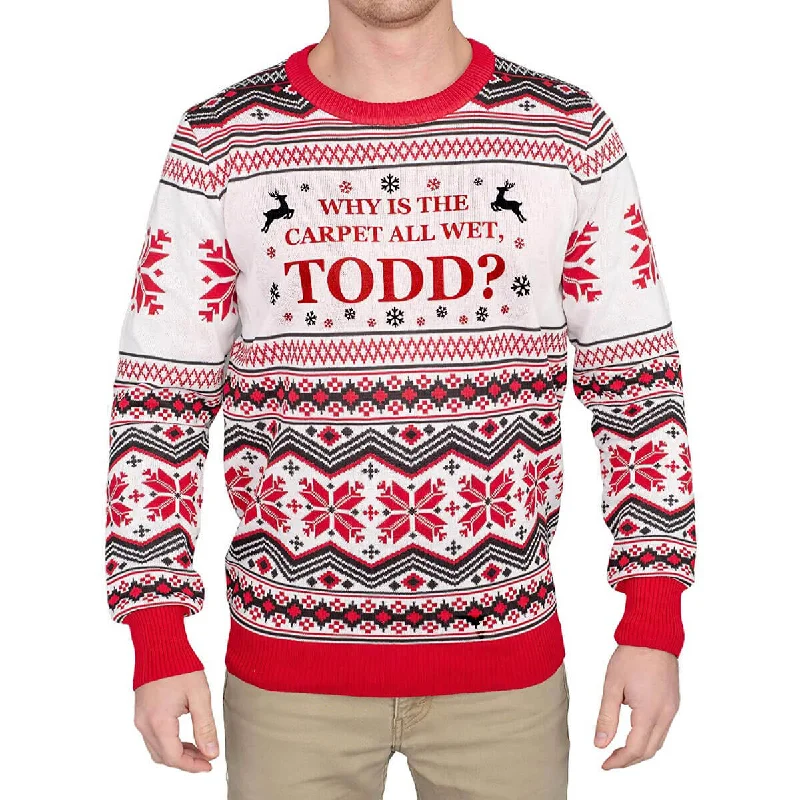 Regular Fit Men's Mock - Neck Sweater in Teal with a Side Slit for a Modern Office AttireWhy is the Carpet all Wet, Todd? Ugly Sweater