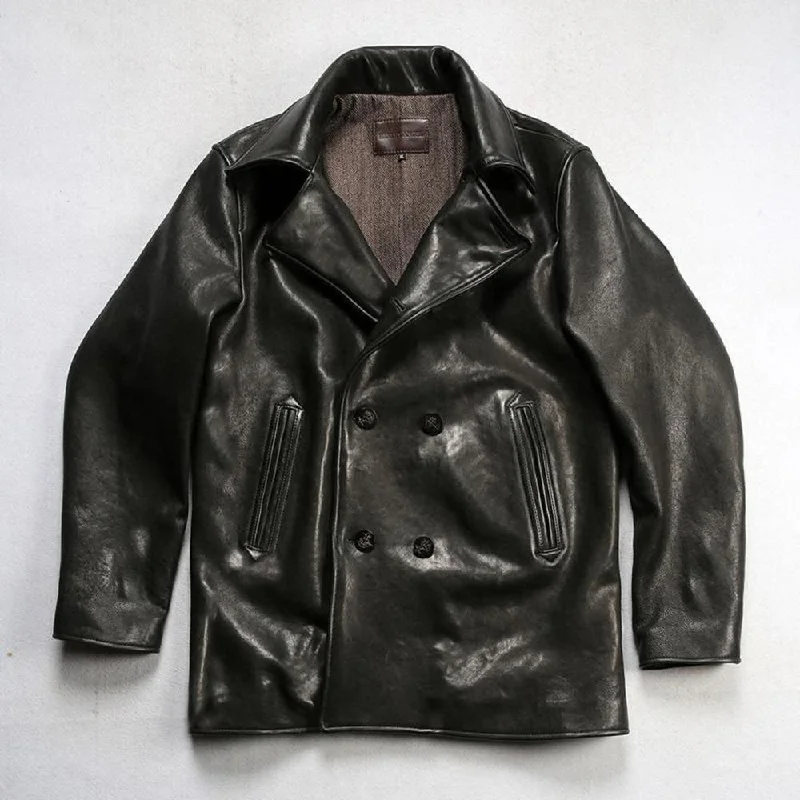 Men leather driving jackets with a suede interior for a luxurious and comfortable touch1960s Navy-Inspired Double-Breasted Sheepskin Peacoat Men leather driving jackets with a suede interior for a luxurious and comfortable touch1960s Navy-Inspired Double-Breasted Sheepskin Peacoat