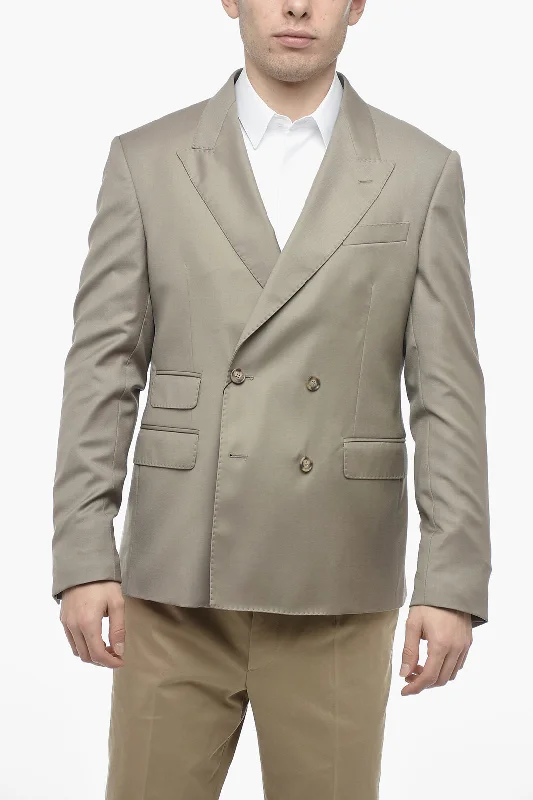 Camouflage men coats for outdoor enthusiasts and hunters1989 Studio Wool Double Breasted Blazer with Peak Lapel