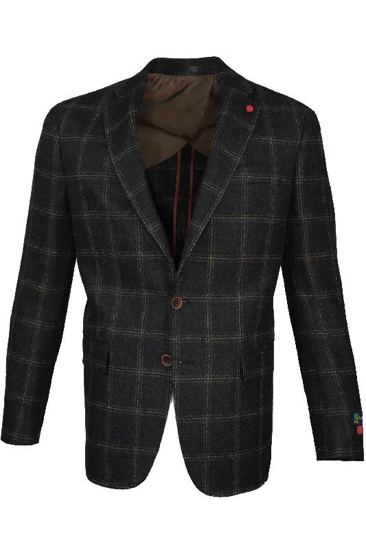 TailoRed Windowpane Gianni Sport Coat - Black/Tan