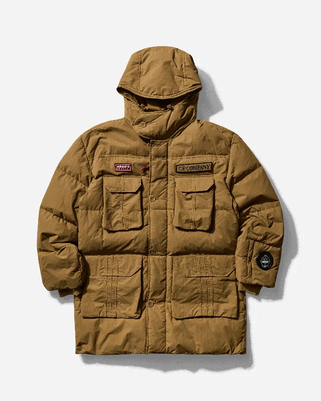 Men coats with a detachable faux - fur collar for a trendy and warm touchMen's C.P. Company SPZL Puffer Jacket Preloved Bronze