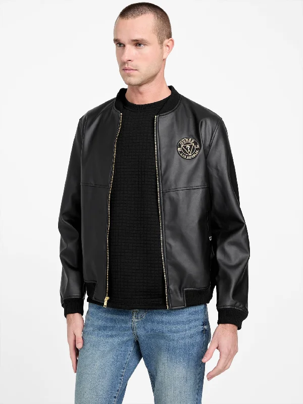 Men coats with a zip - out lining for easy cleaning and versatilityBroe Patch Faux-Leather Jacket