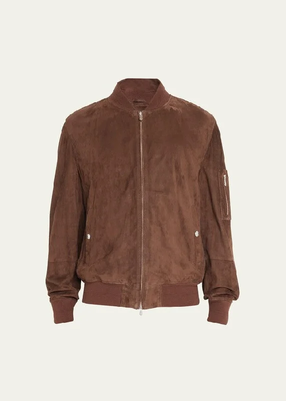 Men coats with a water - resistant finish for light rain and splashesBrunello Cucinelli Men's Suede Zip Up Bomber Jacket Men coats with a water - resistant finish for light rain and splashesBrunello Cucinelli Men's Suede Zip Up Bomber Jacket