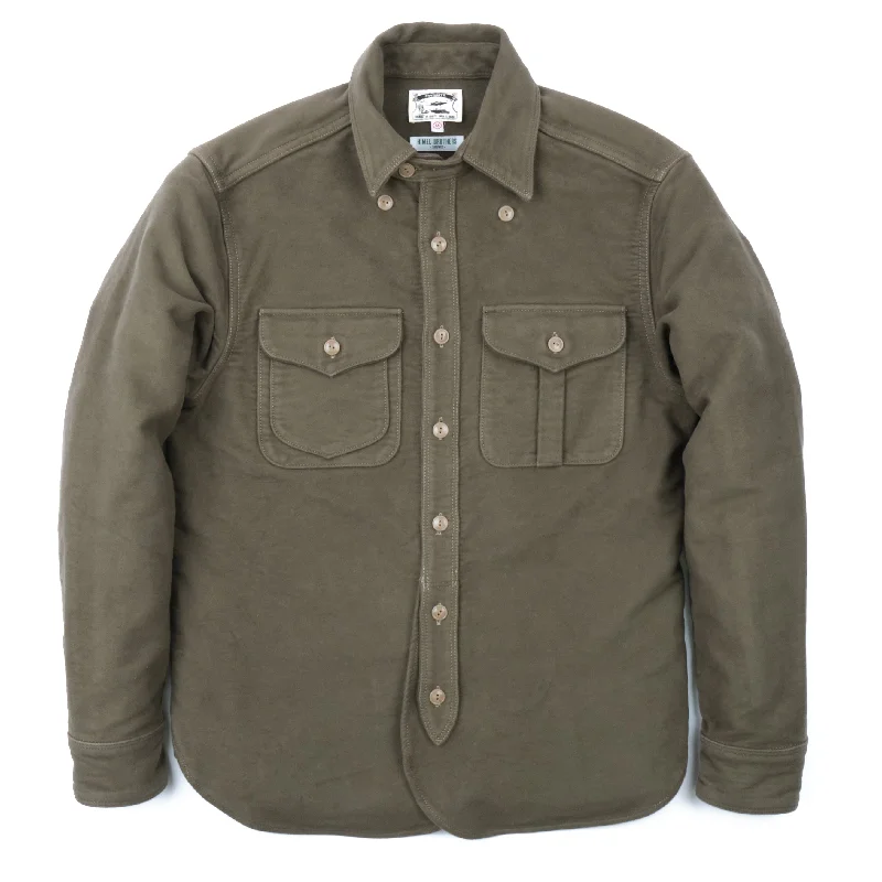 Men leather waistcoats with a decorative button - front for a formal and refined lookThomson Camp Shirt, Lovat Green Brisbane Moss Moleskin (10oz) Men leather waistcoats with a decorative button - front for a formal and refined lookThomson Camp Shirt, Lovat Green Brisbane Moss Moleskin (10oz)