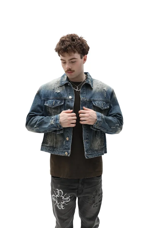 Padded Dirty Wash Vintage Denim Jacket