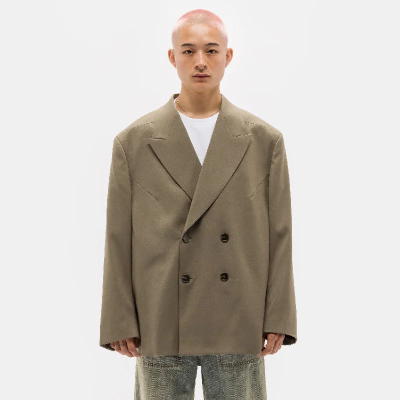 Long - line men coats reaching below the knee for maximum coverageDouble Breasted Blazer in Brown Long - line men coats reaching below the knee for maximum coverageDouble Breasted Blazer in Brown