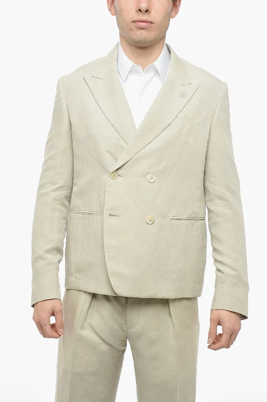 Men coats made from recycled materials for an eco - friendly choiceFendi Double-breasted O LOCK Flax Blend Blazer