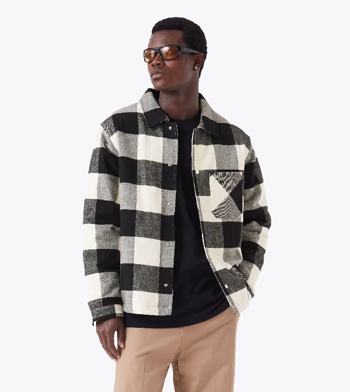 Men coats with a detachable faux - fur collar for a trendy and warm touchHike Plaid Overshirt Black/Vintage White Men coats with a detachable faux - fur collar for a trendy and warm touchHike Plaid Overshirt Black/Vintage White