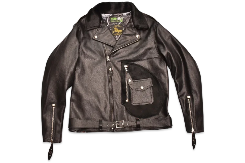 Men leather peacoats with a wool - blend lining for extra warmth in cold weatherHimel Bros x Freenote Cloth Beck 333 Grizzly Jacket Black Horsehide Men leather peacoats with a wool - blend lining for extra warmth in cold weatherHimel Bros x Freenote Cloth Beck 333 Grizzly Jacket Black Horsehide