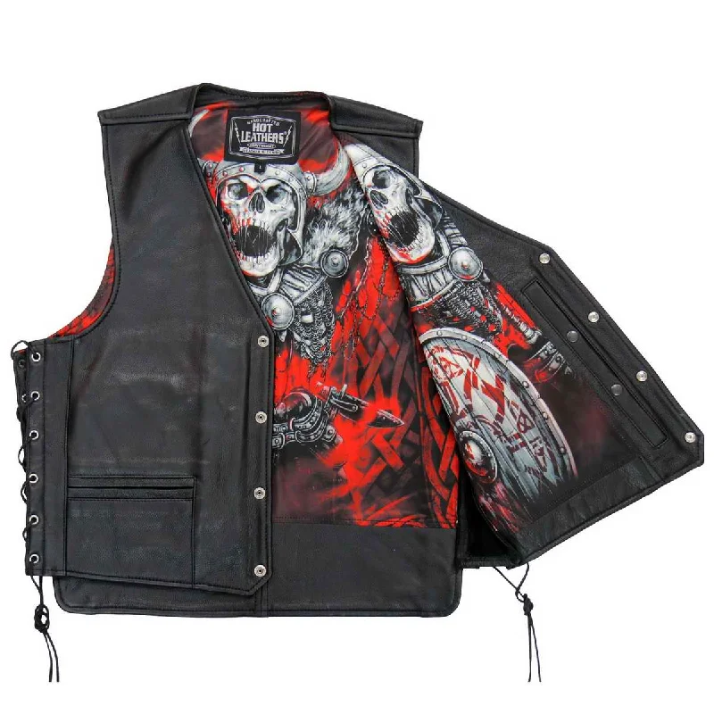 Men leather moto jackets with multiple zipper pockets for added storage and an edgy appearanceHot Leathers VSM1064 Men's Black 'Viking Warrior' Conceal and Carry Side Lace Leather Vest Men leather moto jackets with multiple zipper pockets for added storage and an edgy appearanceHot Leathers VSM1064 Men's Black 'Viking Warrior' Conceal and Carry Side Lace Leather Vest