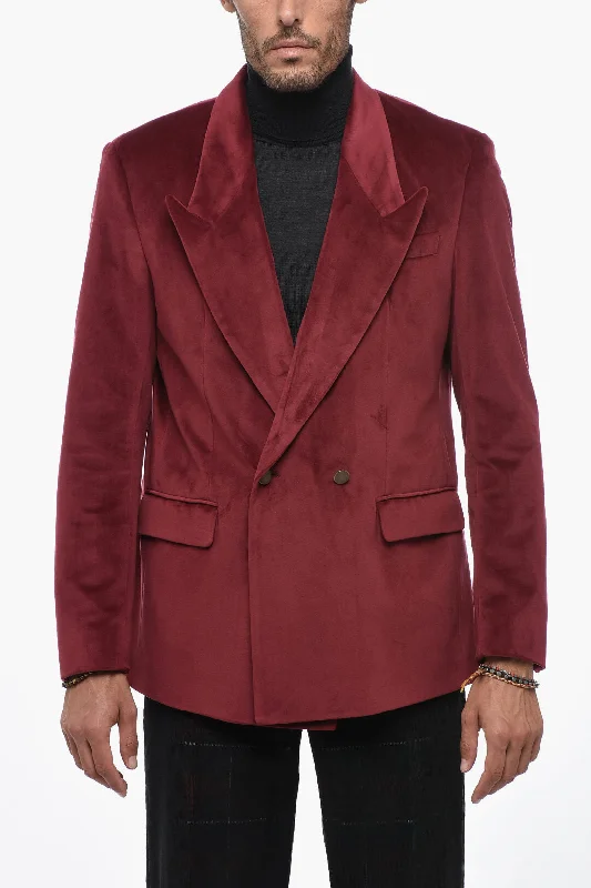 Men coats made of high - quality leather for a rugged and durable optionMarsem Velvet Double Breasted Blazer with Golden-Buttons