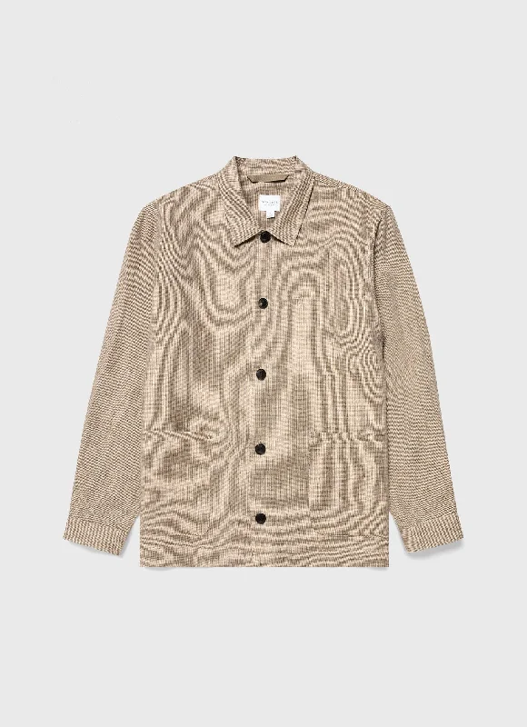 Men's Linen Twin Pocket Jacket in Light Sand Puppytooth