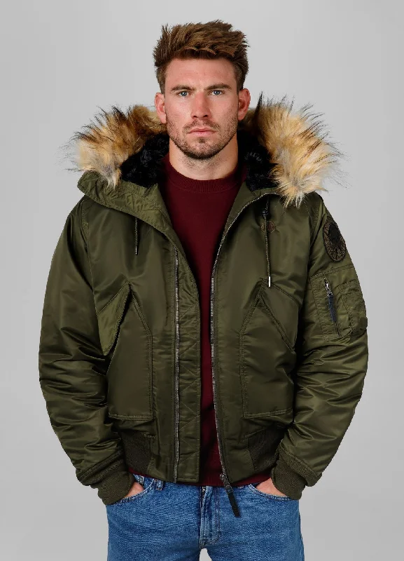 Men's snow jacket with a solid color and a contrast trimMen's hooded winter jacket Harvest