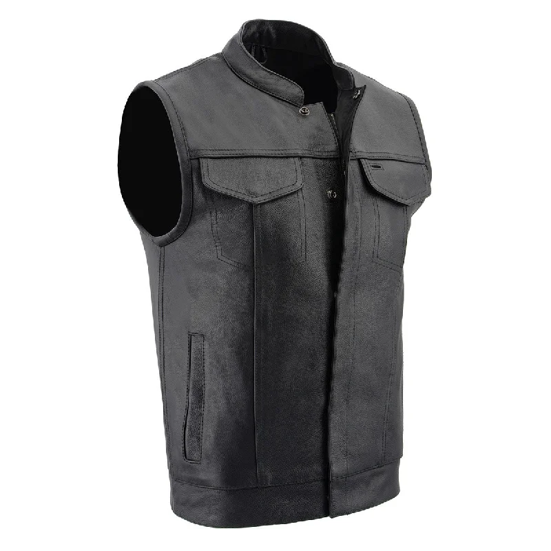 Men leather pea jackets with a high - collar for added warmth and a classic nautical styleMilwaukee Leather LKM3713 Men's Black Leather Club Style Motorcycle Rider Vest W/ Dual Closure Zipper and Snaps Men leather pea jackets with a high - collar for added warmth and a classic nautical styleMilwaukee Leather LKM3713 Men's Black Leather Club Style Motorcycle Rider Vest W/ Dual Closure Zipper and Snaps