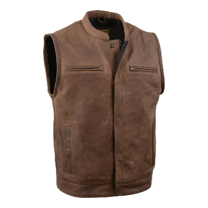 Men leather moto jackets with multiple zipper pockets for added storage and an edgy appearanceMilwaukee Leather MLM3519 Men's “Gambler” Crazy Horse Brown Vintage Leather Vest - Club Style Motorcycle Rider Vest Men leather moto jackets with multiple zipper pockets for added storage and an edgy appearanceMilwaukee Leather MLM3519 Men's “Gambler” Crazy Horse Brown Vintage Leather Vest - Club Style Motorcycle Rider Vest