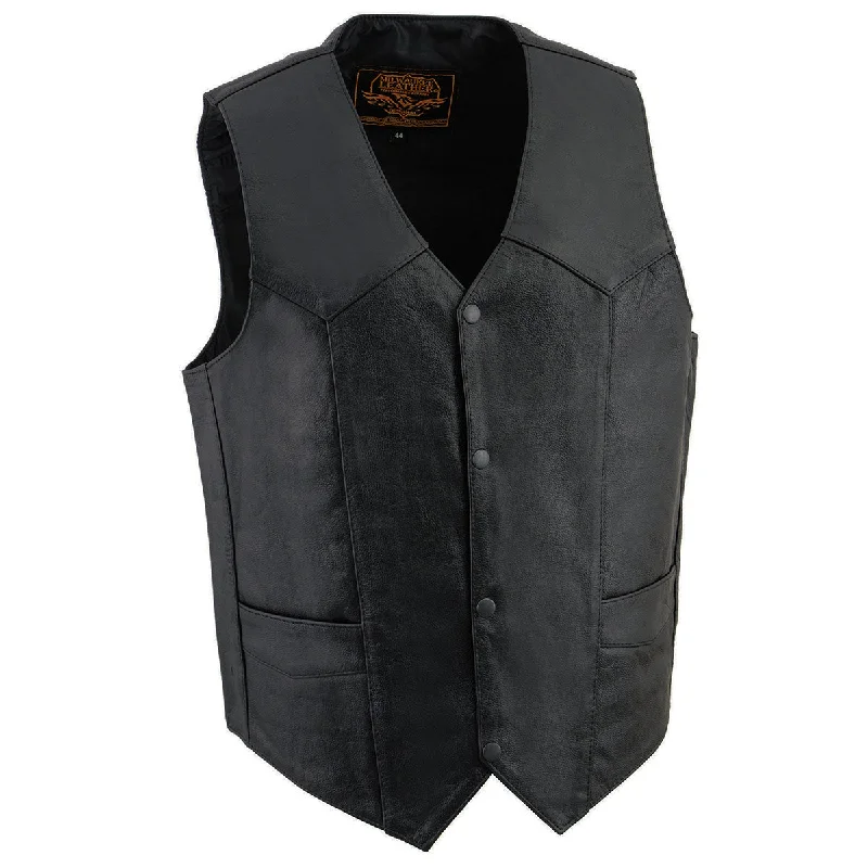 Men leather jackets with a distressed look for a rugged and vintage appealMilwaukee Leather SH1310 Men's Black Leather Classic V-Neck Motorcycle Rider Vest w/ Front Snap Button Closure Men leather jackets with a distressed look for a rugged and vintage appealMilwaukee Leather SH1310 Men's Black Leather Classic V-Neck Motorcycle Rider Vest w/ Front Snap Button Closure