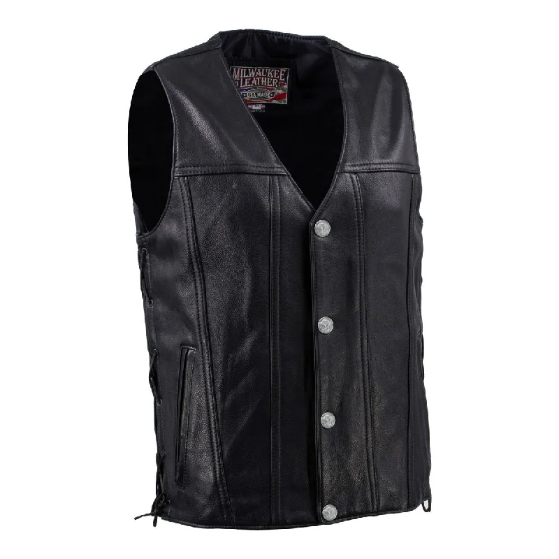 Men leather parkas with a removable fur - trimmed hood for a versatile and stylish lookMilwaukee Leather USA MADE MLVSM5005 Men's Black 'Road Whip' Premium Motorcycle Leather Vest with Buffalo Snap Buttons Men leather parkas with a removable fur - trimmed hood for a versatile and stylish lookMilwaukee Leather USA MADE MLVSM5005 Men's Black 'Road Whip' Premium Motorcycle Leather Vest with Buffalo Snap Buttons