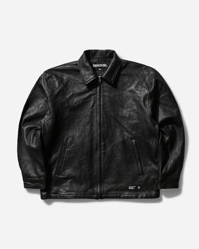 Men coats with a stand - up collar for a sleek and modern lookMen's Leather Zip Work Jacket Black
