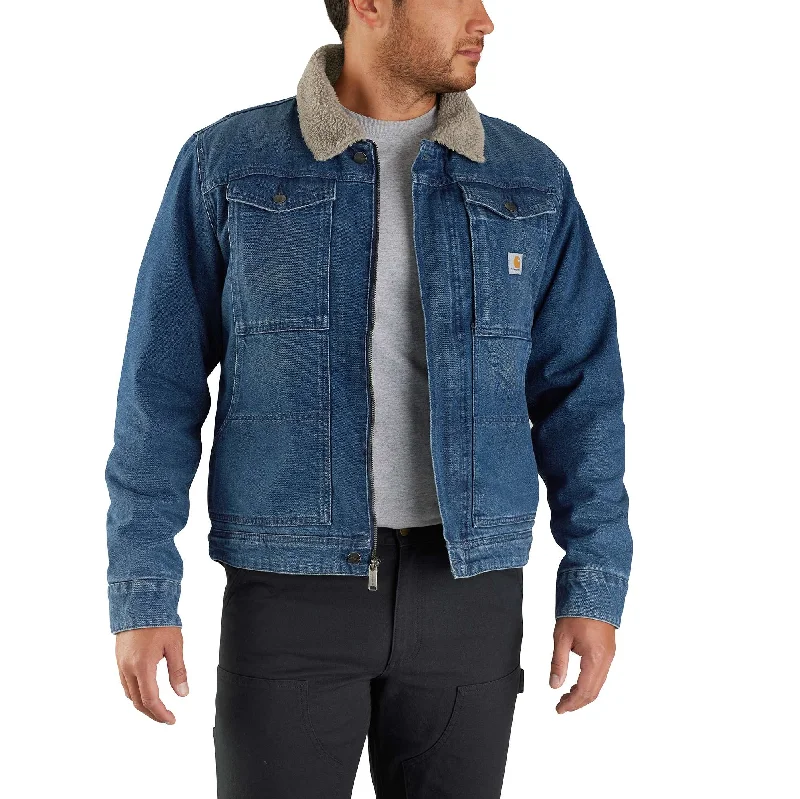 Men coats with a soft fleece interior for extra warmth and comfortRelaxed Fit Denim Sherpa-Lined Jacket