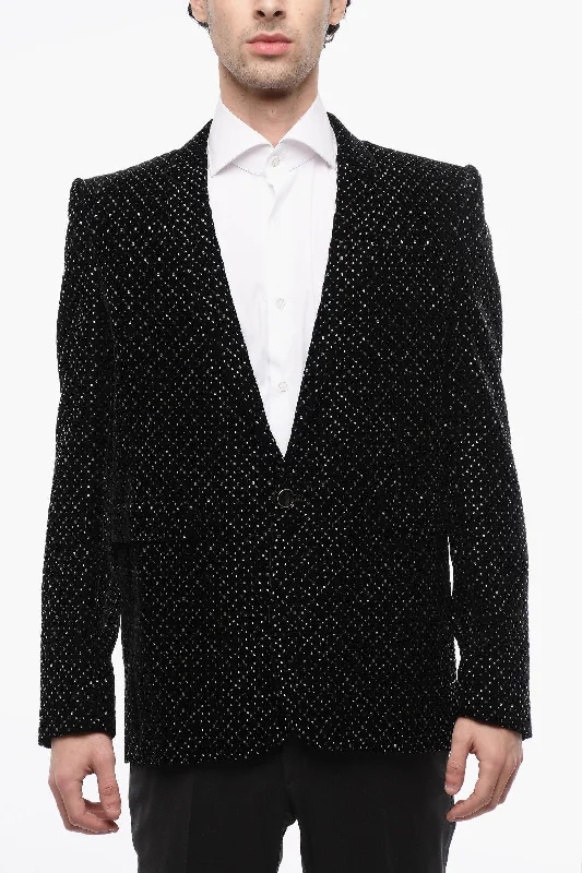Men coats with a soft fleece interior for extra warmth and comfortSaint Laurent Velour Tuxed Blazer with Beaded Embroideries