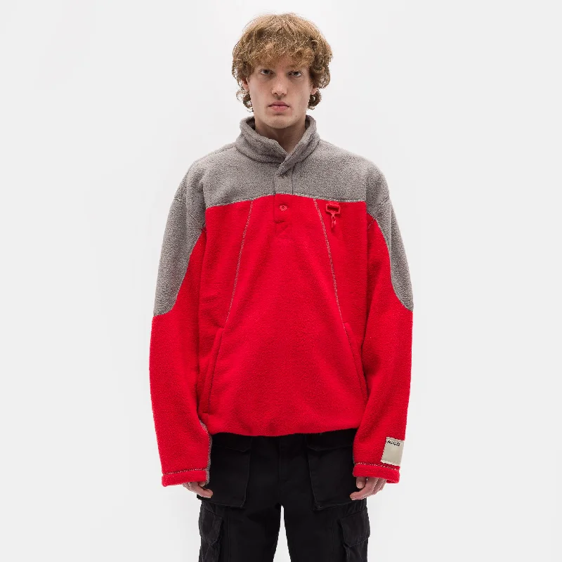 Men coats with a wind - resistant outer layer for blustery weatherSherpa Fleece Collared Pullover in Red/Grey Men coats with a wind - resistant outer layer for blustery weatherSherpa Fleece Collared Pullover in Red/Grey
