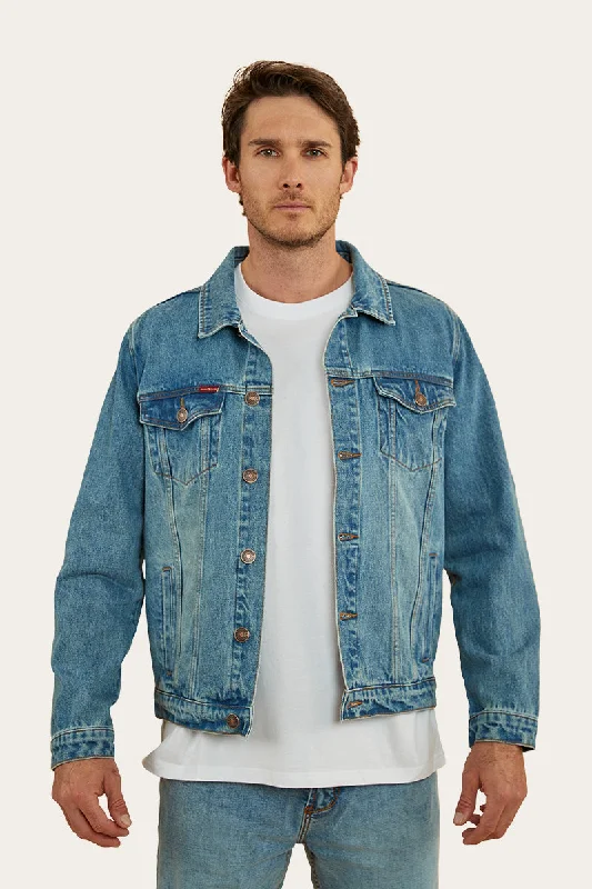 Tex Mens Denim Jacket - Mid Blue