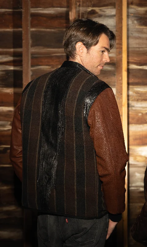 Men leather bomber jackets with ribbed cuffs and hem for a snug and retro feelThe Puzzle Remnant Raw Edge Jacket Men leather bomber jackets with ribbed cuffs and hem for a snug and retro feelThe Puzzle Remnant Raw Edge Jacket