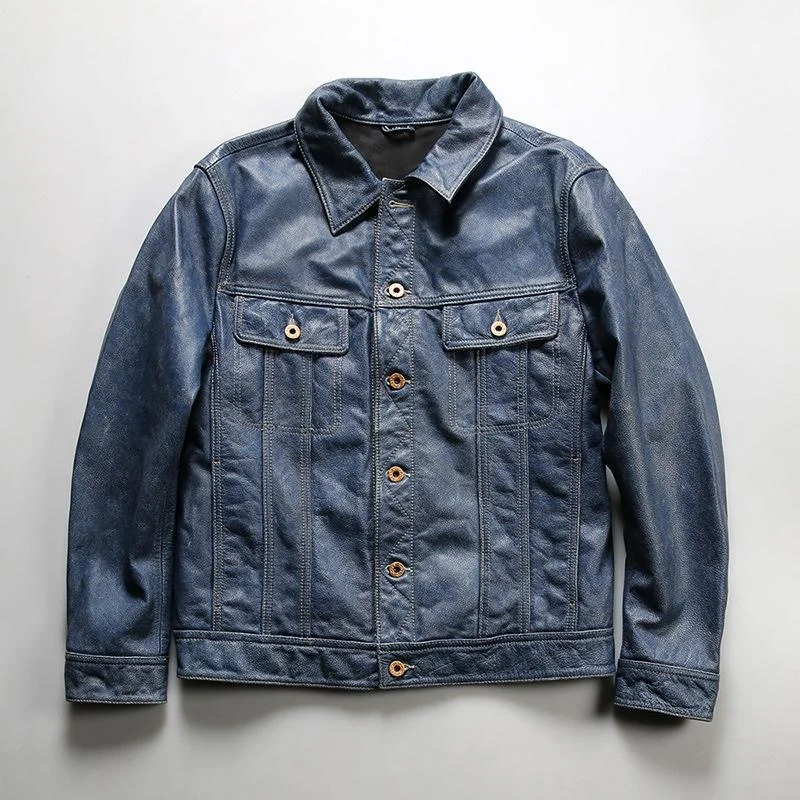 Men leather denim jackets with a combination of leather and denim for a unique hybrid styleVintage Cowboy Full Grain Leather Jacket Men leather denim jackets with a combination of leather and denim for a unique hybrid styleVintage Cowboy Full Grain Leather Jacket