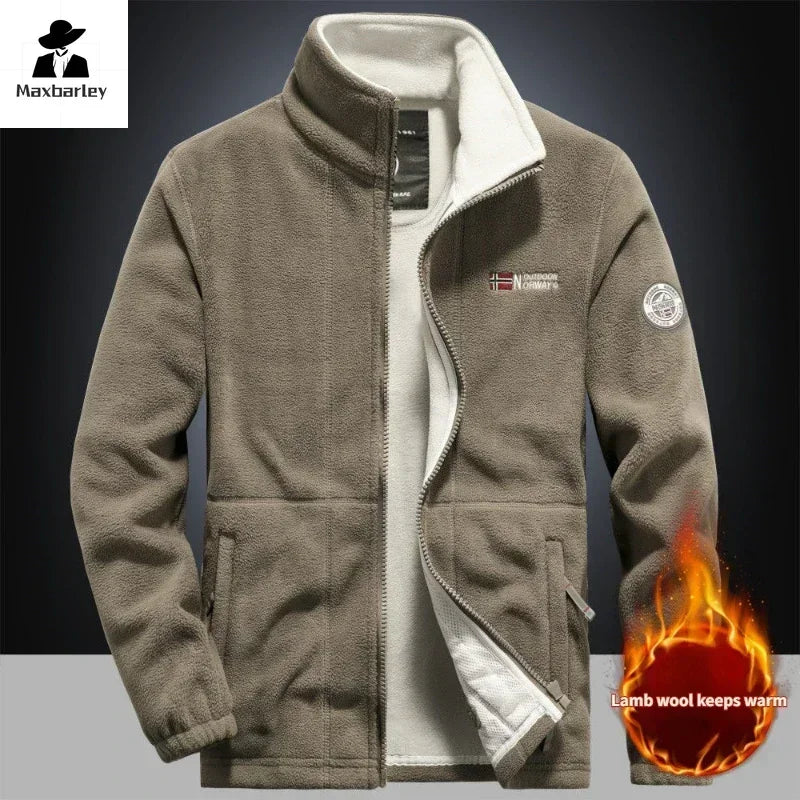 Men's snow jacket with synthetic insulationWinter Warm Fleece Jacket Men's Climbing Double Thickened Pocket Men's snow jacket with synthetic insulationWinter Warm Fleece Jacket Men's Climbing Double Thickened Pocket