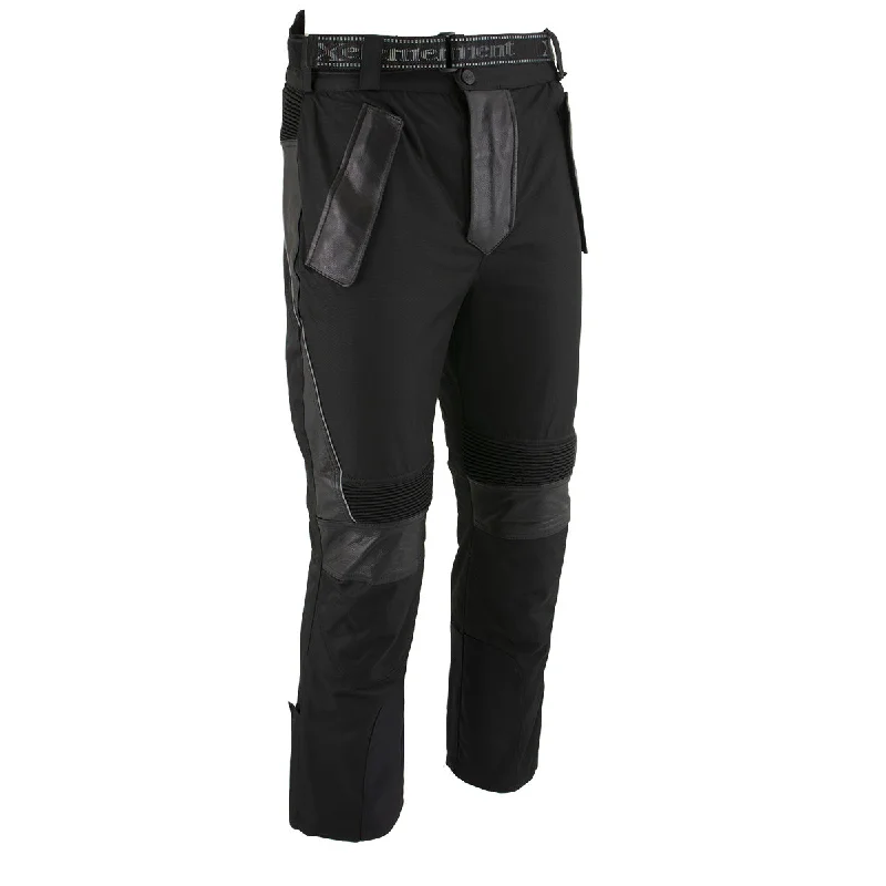 Xelement CF2131 Men’s ‘Road Racer’ Black Tri-Tex and Leather Motorcycle Racing Pants with X-Armor Protection