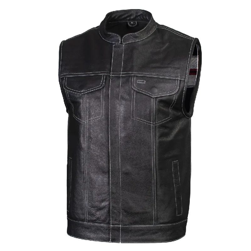 Xelement ‘Gold Series’ XS13004 Men's 'Dagger’ Black Leather Motorcycle Vest with Flannel Liner