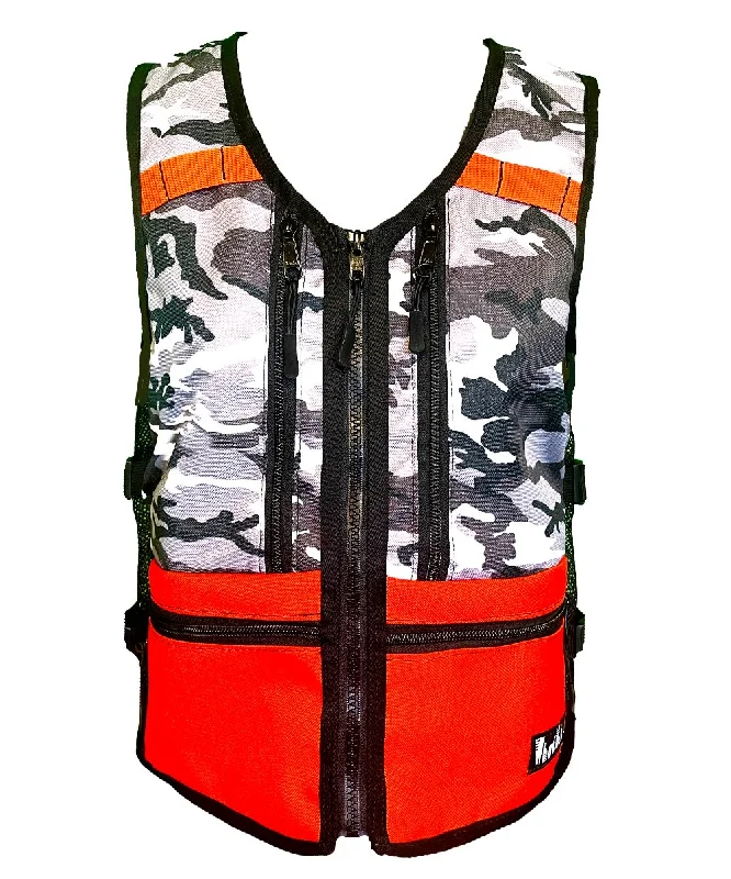 Leather men vest with studded details for a biker lookGrom WhatVest - Snow Camo/Orange Leather men vest with studded details for a biker lookGrom WhatVest - Snow Camo/Orange