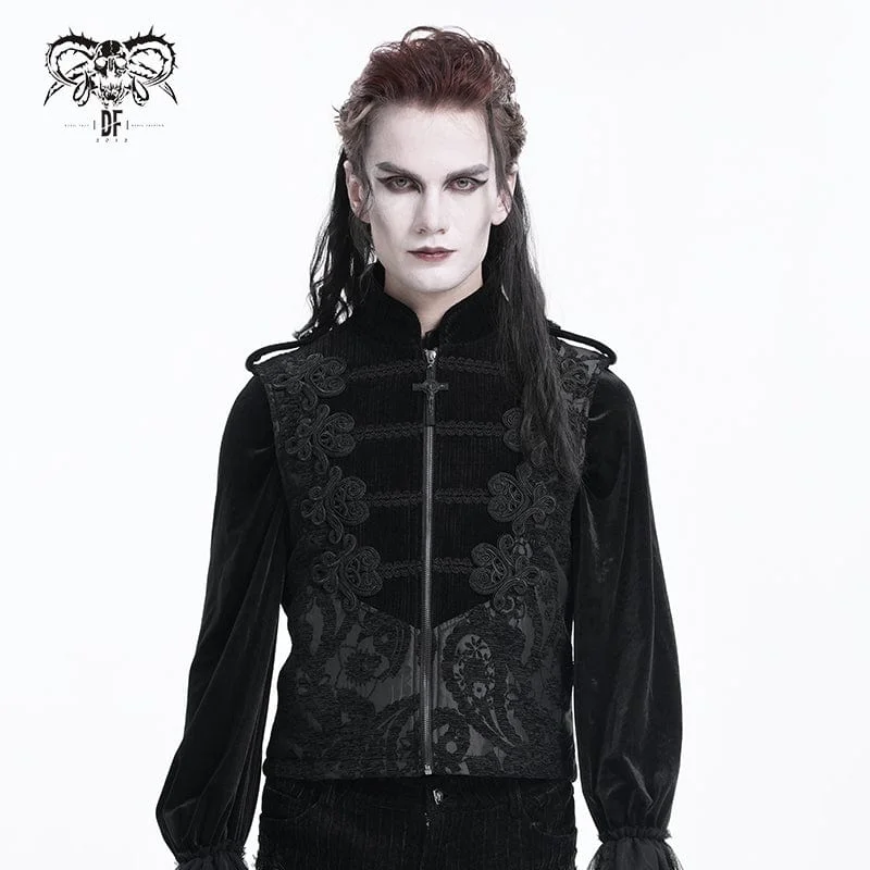 Quilted men waistcoats filled with down for winter warmthMen's Gothic Floral Crochet Zip Vest Quilted men waistcoats filled with down for winter warmthMen's Gothic Floral Crochet Zip Vest