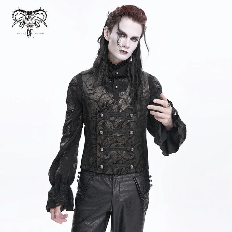 Men vest with a mandarin collar for a sophisticated appearanceMen's Gothic Floral Studs Buckle-up Waistcoat Gloden Men vest with a mandarin collar for a sophisticated appearanceMen's Gothic Floral Studs Buckle-up Waistcoat Gloden